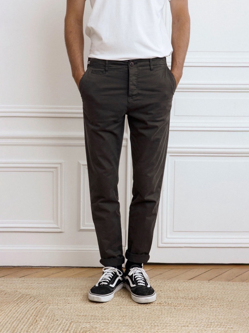 Men's Slim Chino Pants in Dark Grey - Classic Casual Trousers